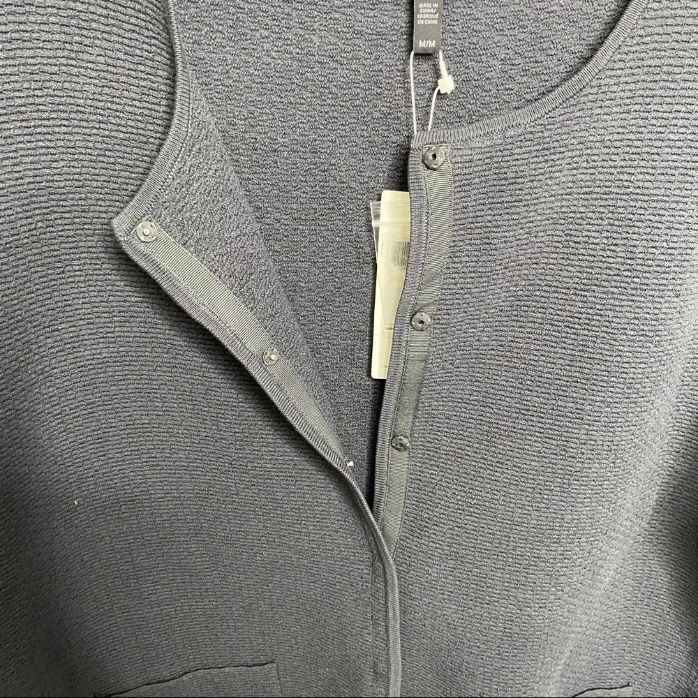 NWT Eileen Fisher Size Medium Short Sleeve Silk Blend Cardigan Gray Graphite